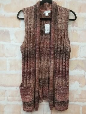 NWT CJ Banks Open-Front Sleeveless Cardigan Vest in Mauve Brown Blended Size 1X